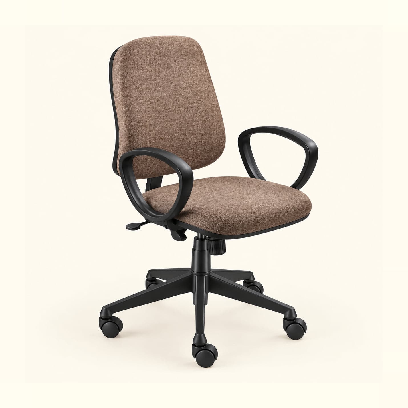 Contoured Mid-Back Executive Chair in taupe fabric, front three-quarter view