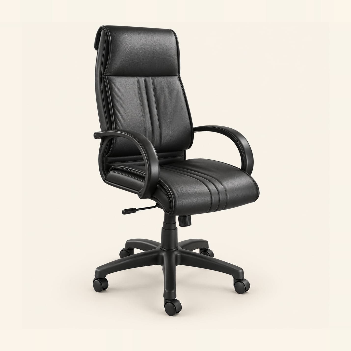 Pleated High-Back Manager Chair in black, front three-quarter view