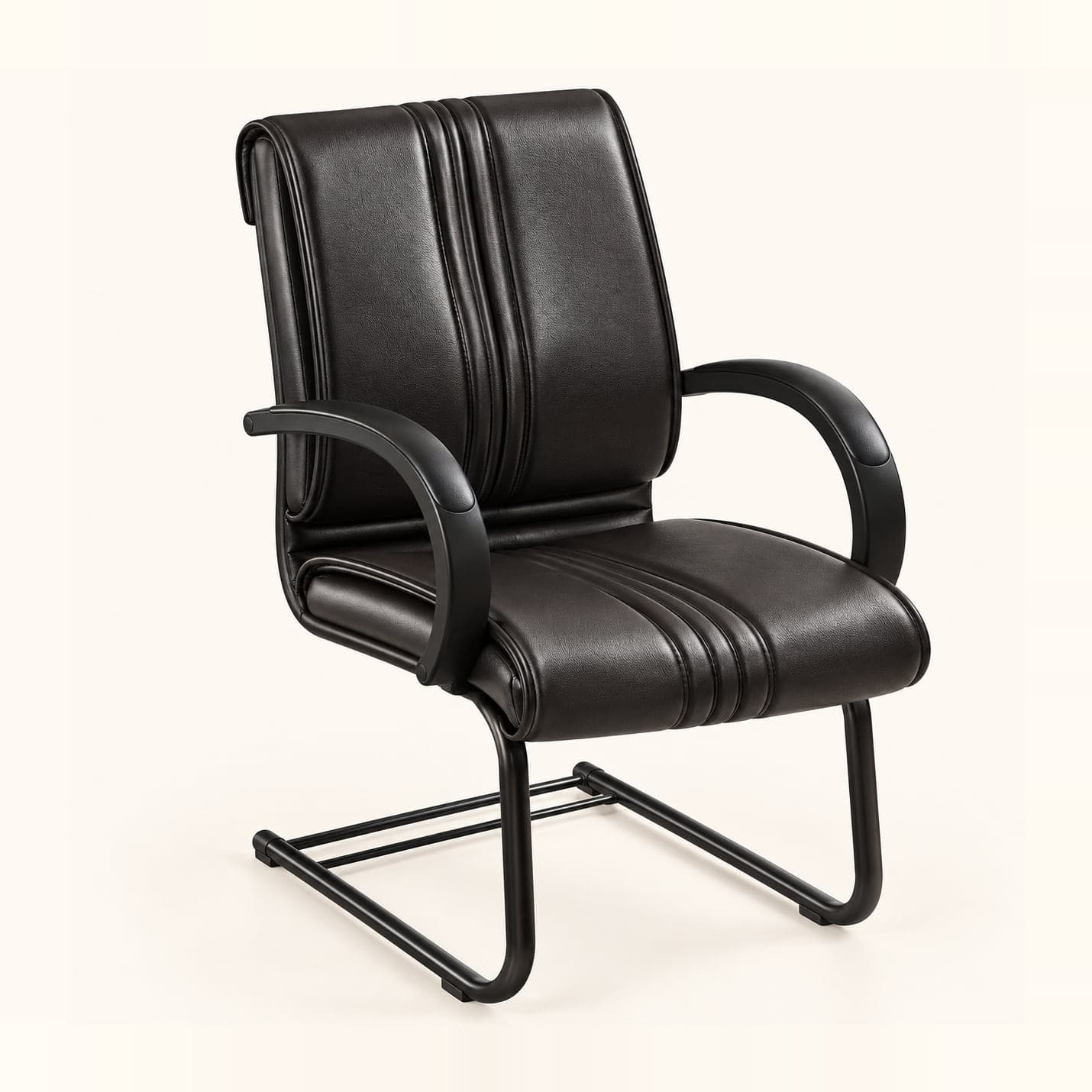 Pleated Visitor Chair in dark brown, front three-quarter view