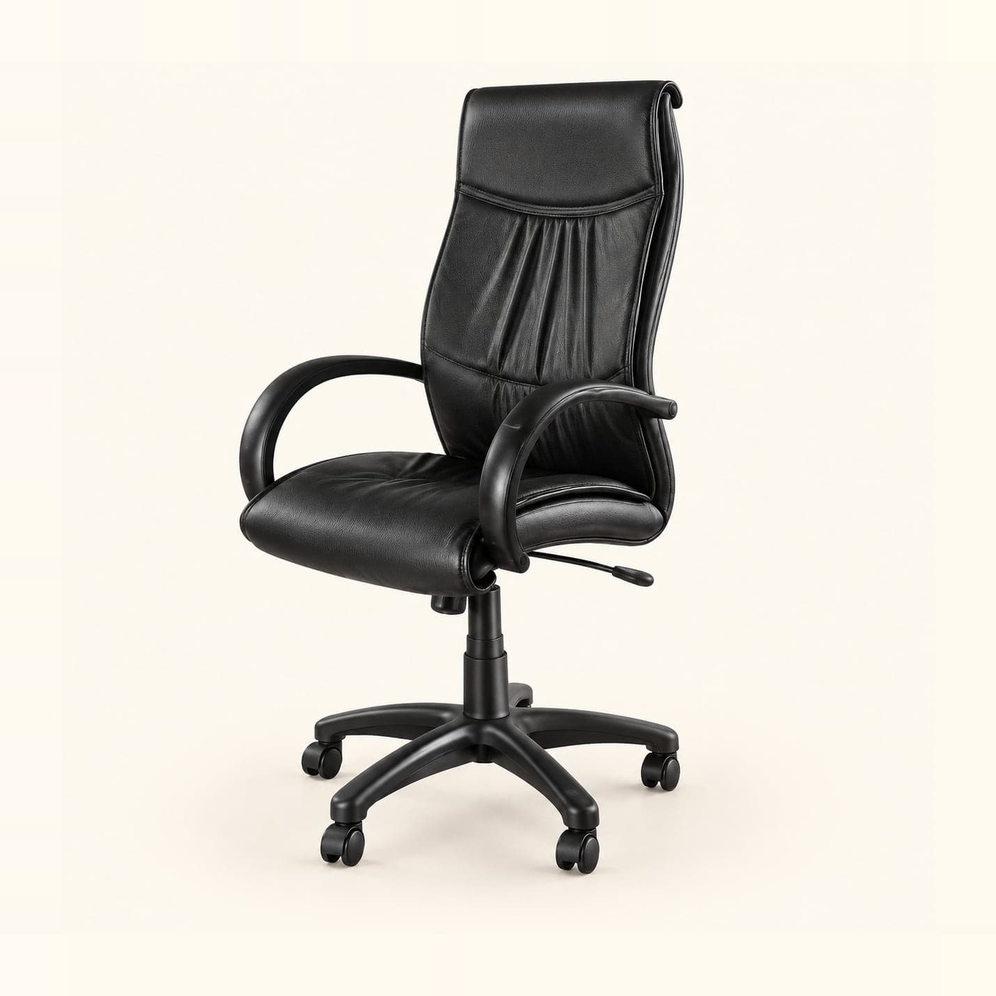 Gathered High-Back Manager Chair in black, front three-quarter view