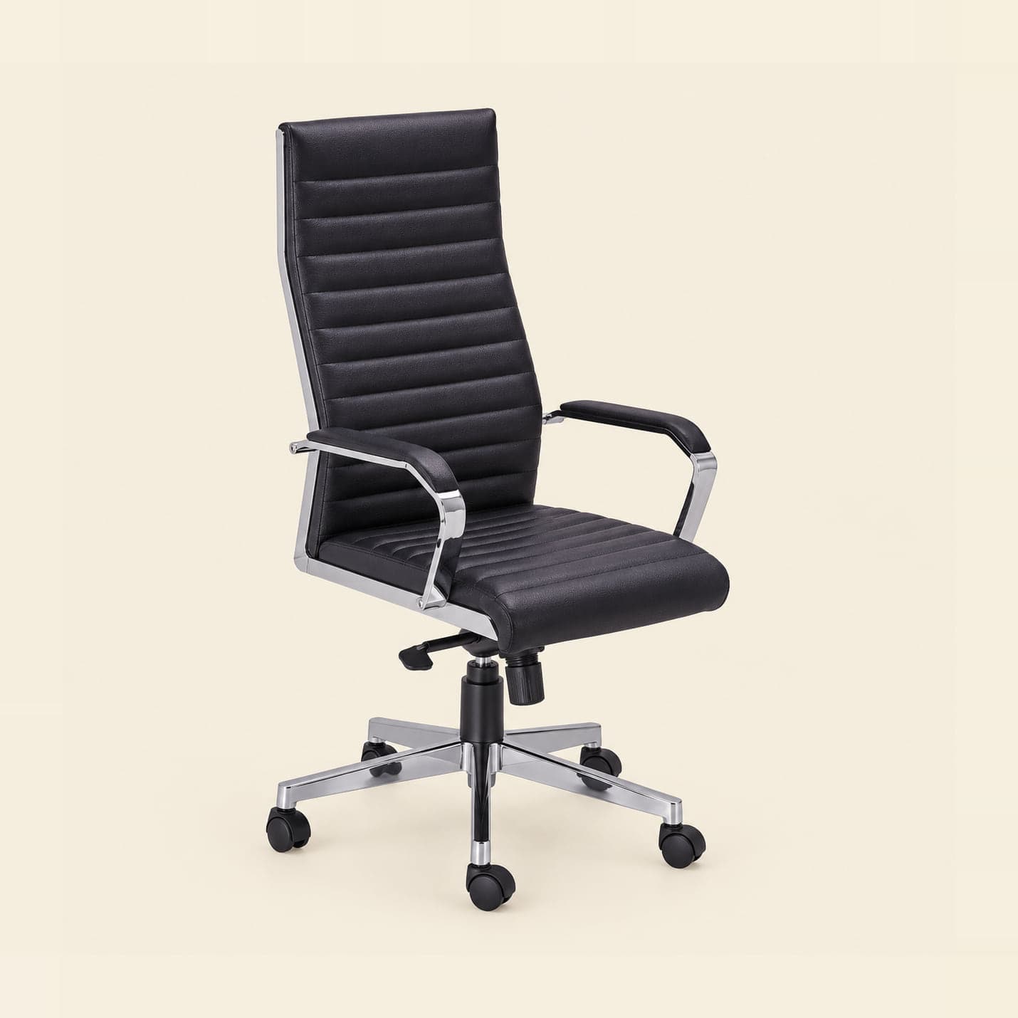 Fine-Ribbed High-Back Manager Chair in black, front three-quarter view