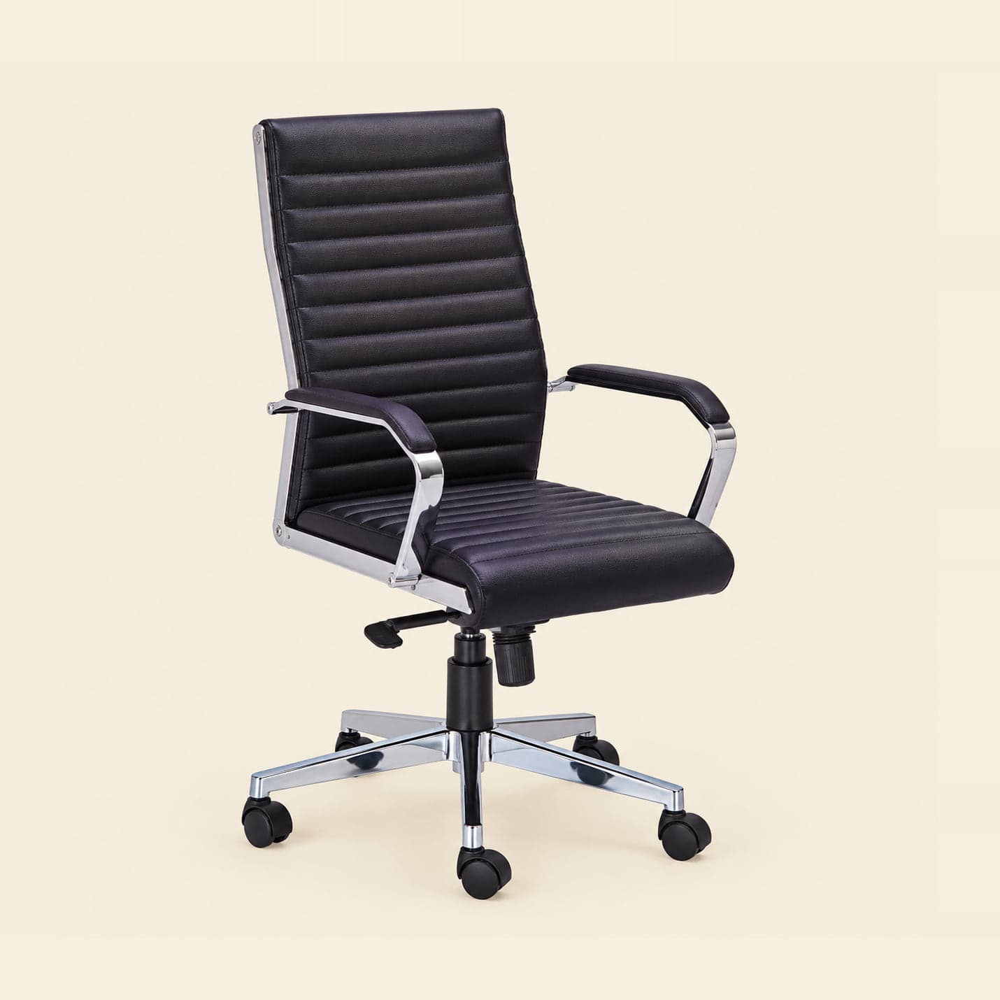 Fine-Ribbed Mid-Back Manager Chair in black, front three-quarter view