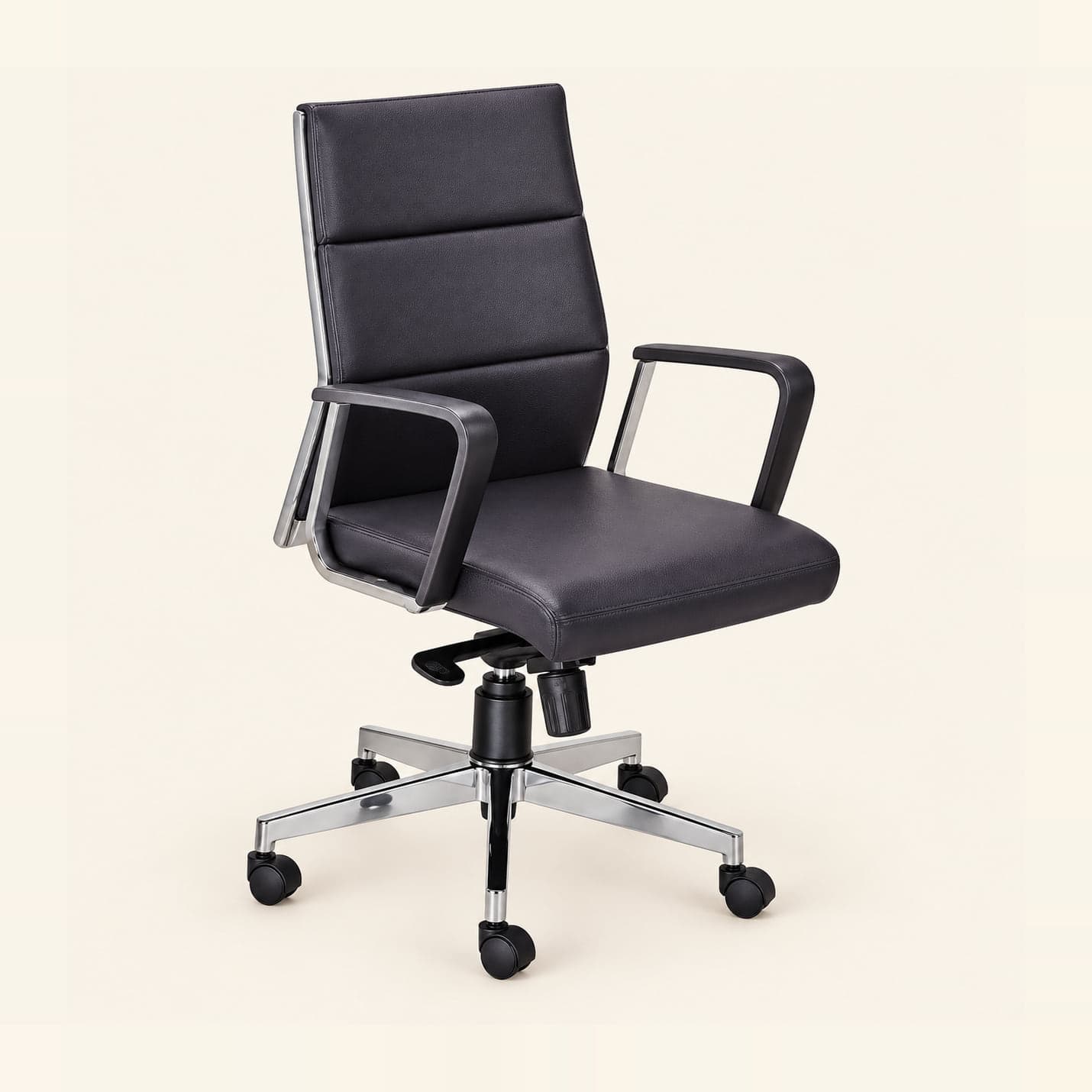Panelled Mid-Back Manager Chair in black, front three-quarter view