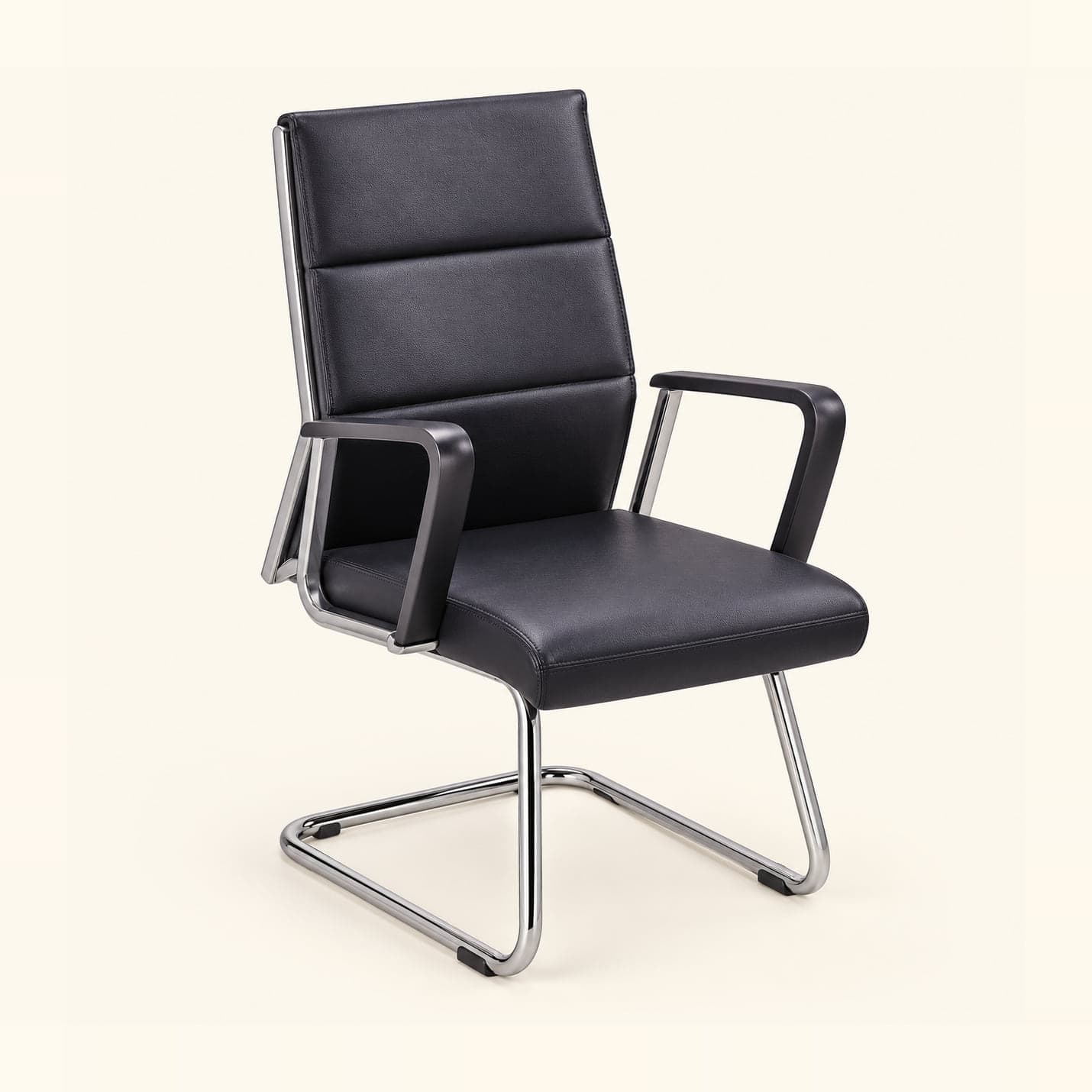 Panelled Visitor Chair in black, front three-quarter view