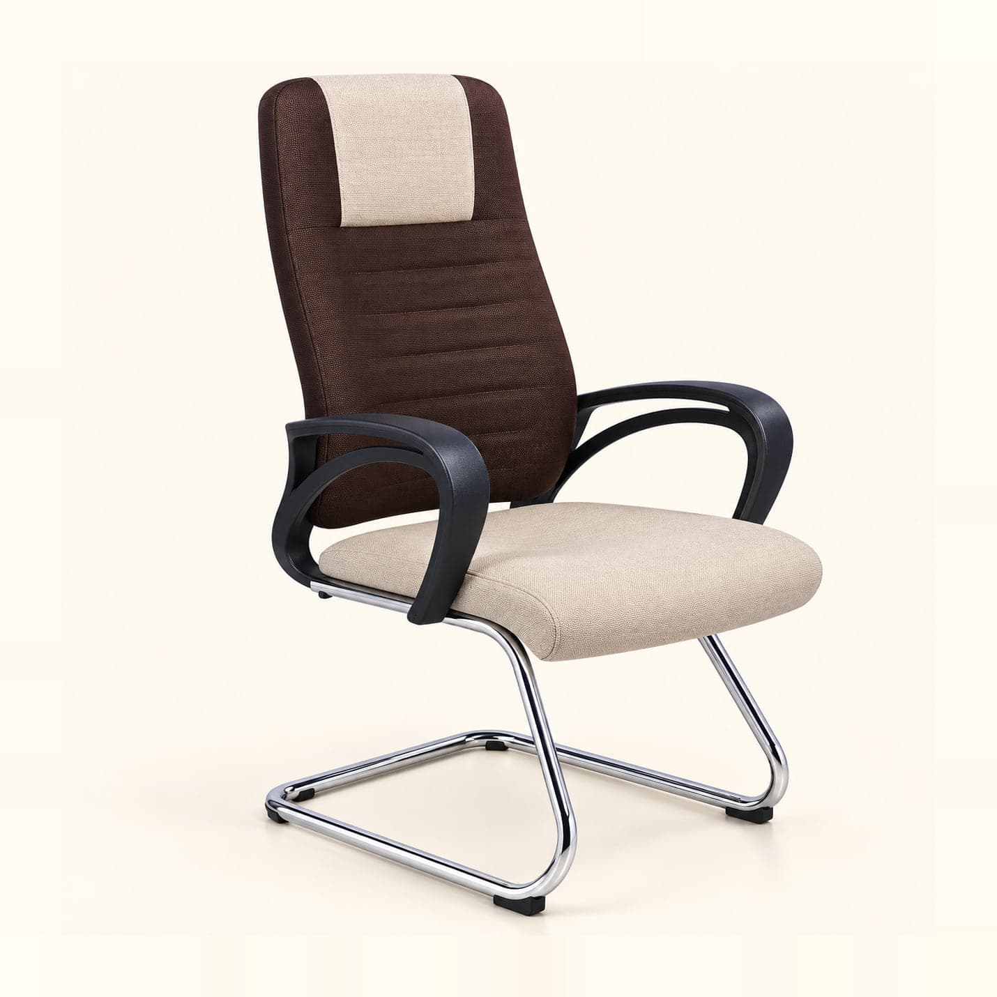Two-Tone Visitor Chair in brown and beige fabric, front three-quarter view