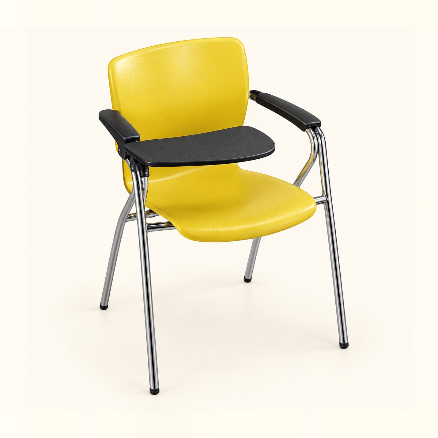 Shell Tablet Chair with Padded Arm in yellow, front three-quarter view