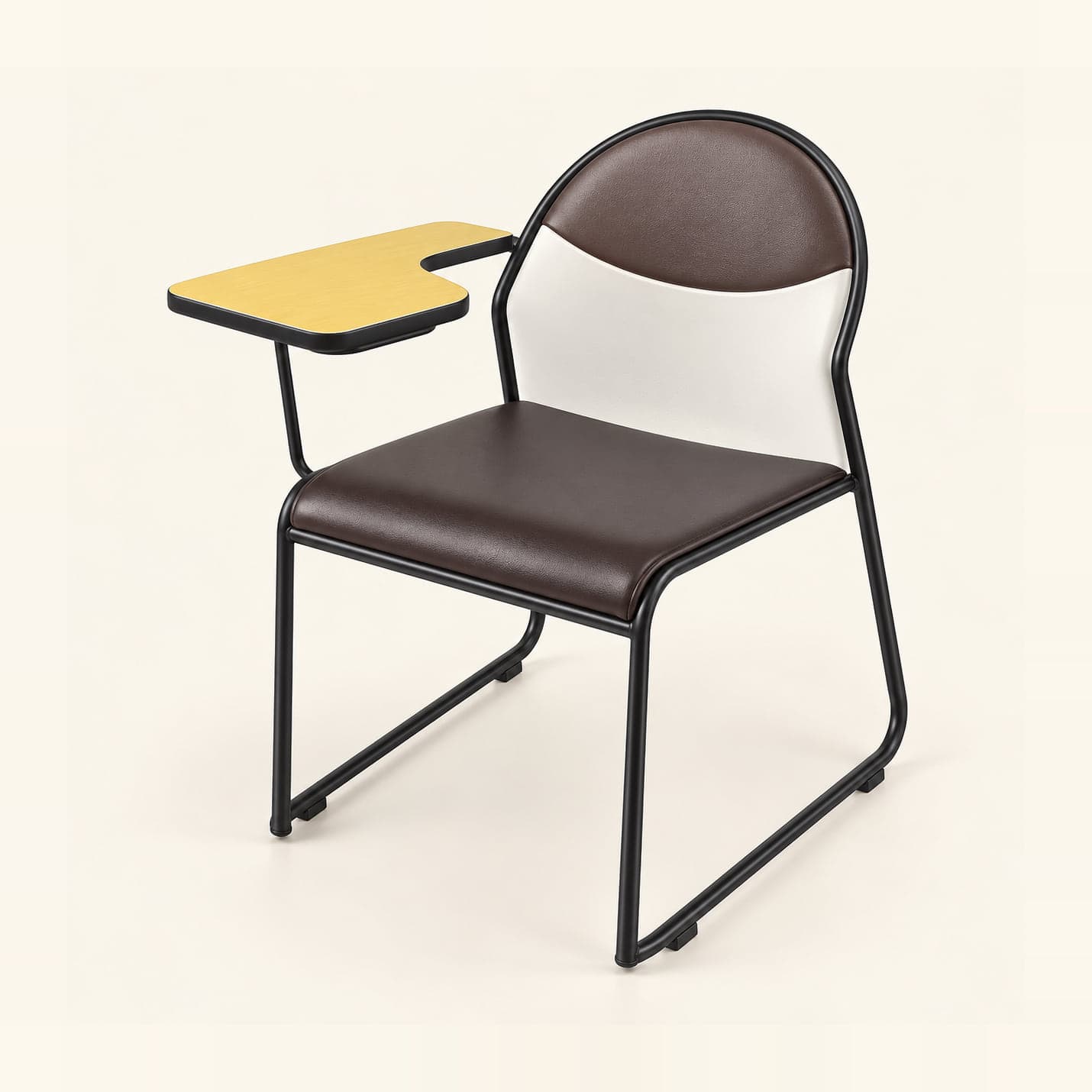 Two-Tone Round-Back Tablet Chair in brown and white, front three-quarter view