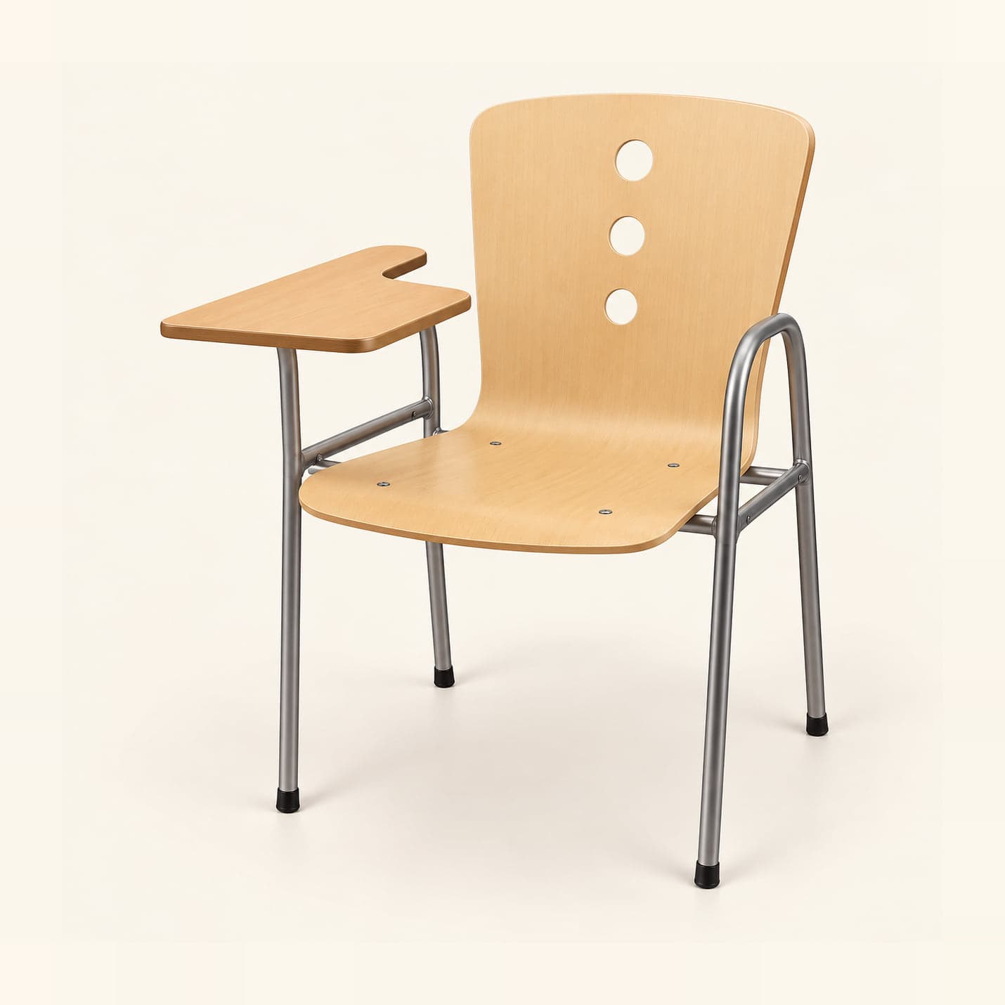 Wood-Finish Shell Tablet Chair in a natural wood finish, front three-quarter view