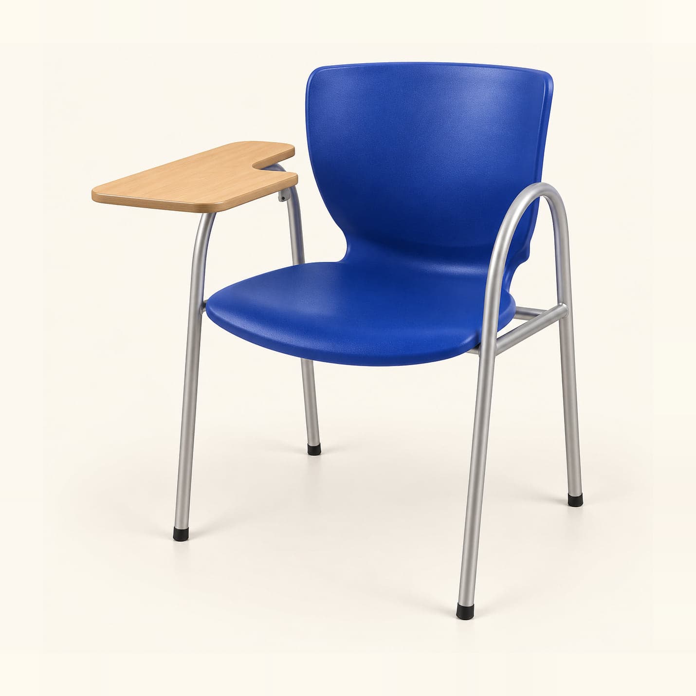 Shell Tablet Chair in blue, front three-quarter view