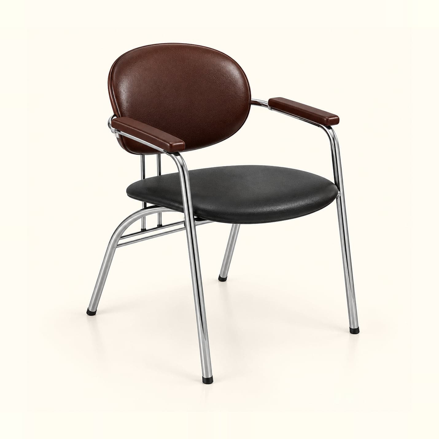 Oval-Back Visitor Chair in brown and black, front three-quarter view