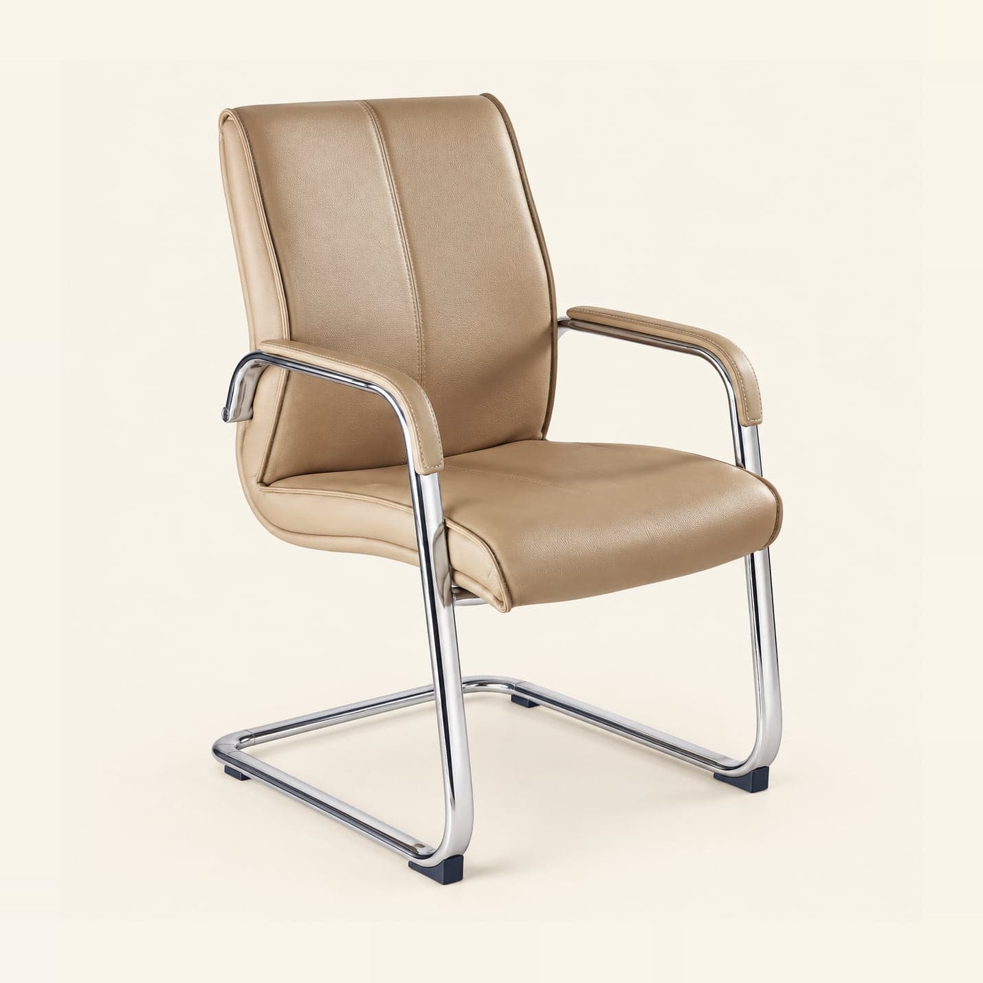 Stitched Cantilever Visitor Chair in beige, front three-quarter view