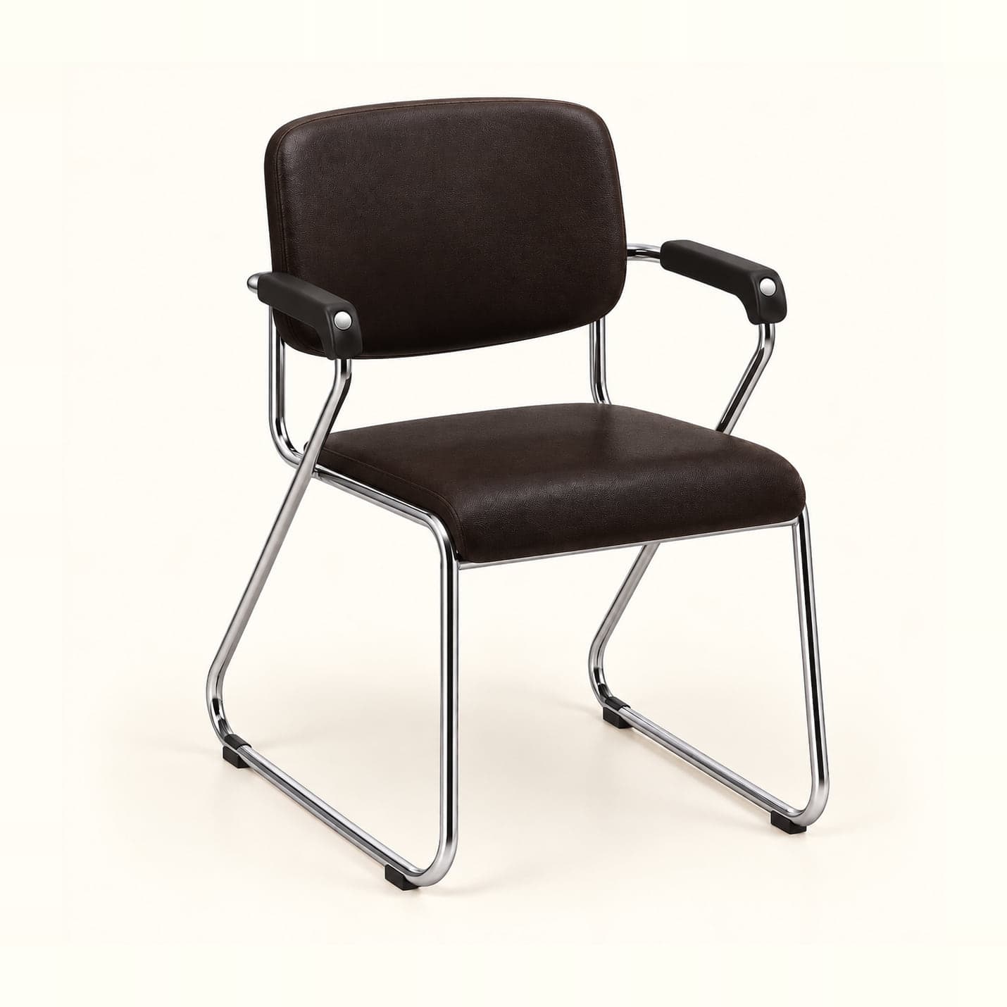 Sled-Base Visitor Chair with Padded Arms in dark brown, front three-quarter view