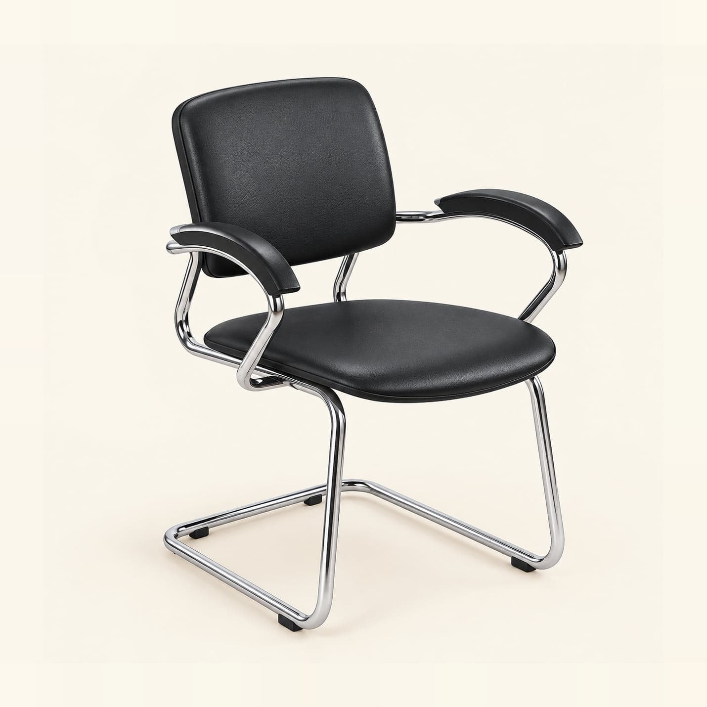 Loop-Arm Cantilever Visitor Chair in black, front three-quarter view
