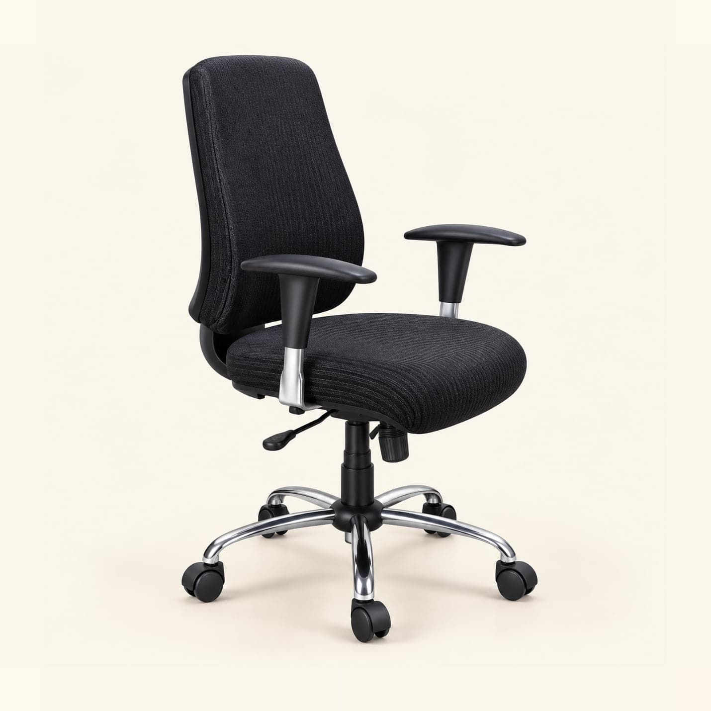 Contoured Workstation Chair in black fabric, front three-quarter view